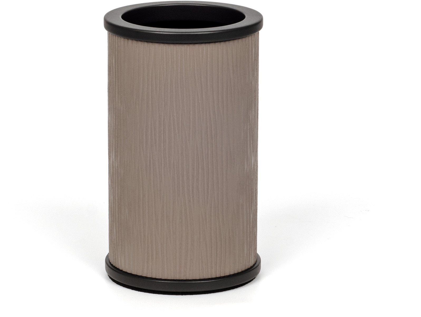 Круглый держатель зубных щеток Olimpia - Ø 6,5XH11 см / металлическая отделка_вороненая латунь / плетеная кожа_темно-серый