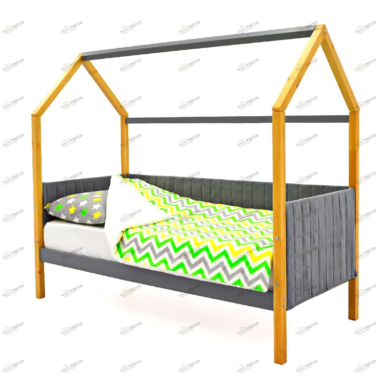 Детская кровать-домик мягкая дерево-графит Svogen БЕЛЬМАРКО  00-3873182 Бежевый;серый Santreyd 