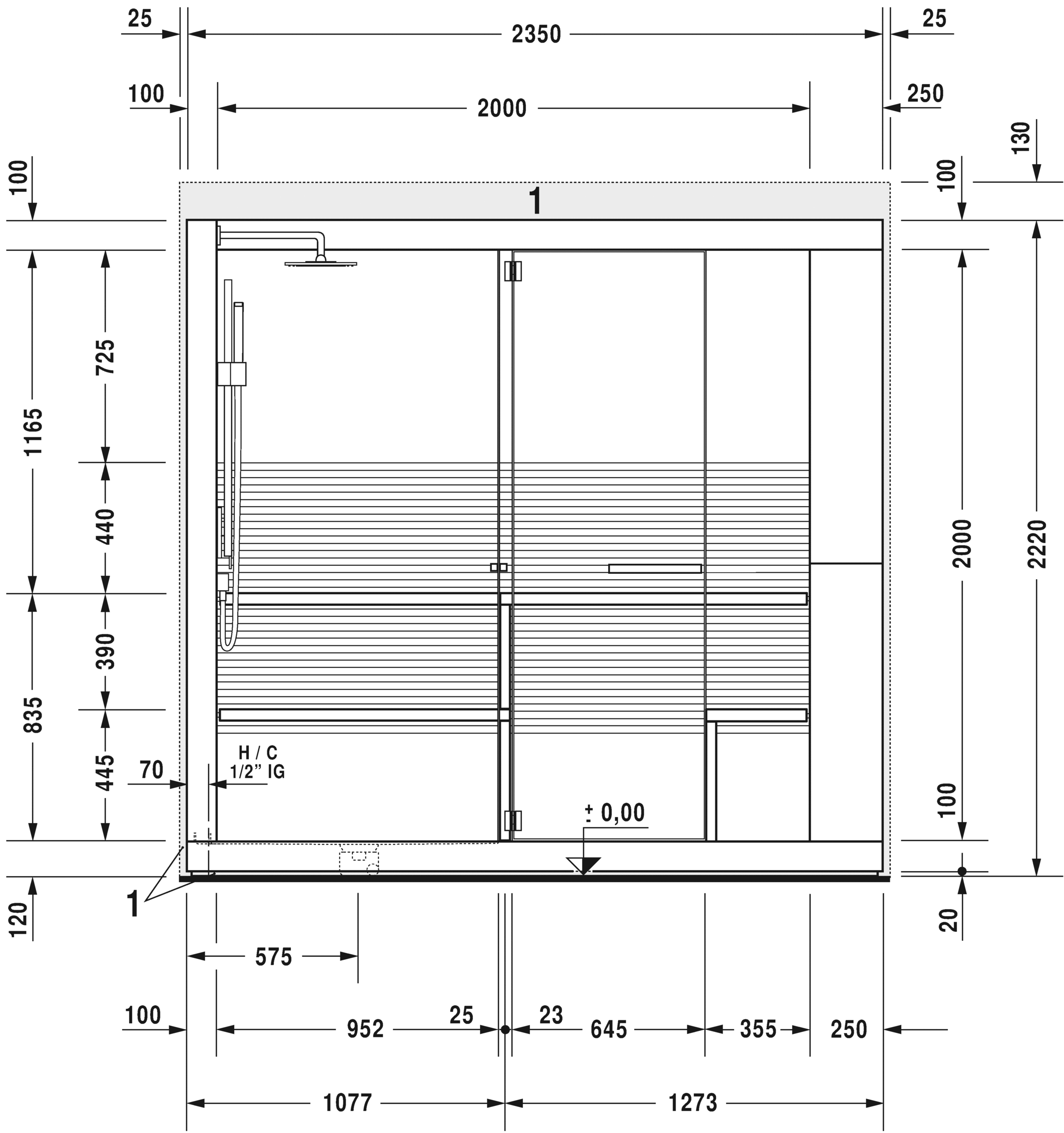 750313002011001 Сауна Inipi Ama, пристенный и угловой вариант Inipi #7503 2350 x 2205 x 2220 мм
Исполнение: американский орех (нат.шпон) Белый глянцевый декор Duravit  - Вид №8