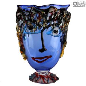 4607 ORIGINALMURANOGLASS Ваза Musana Face - синяя - муранское стекло OMG 26 см