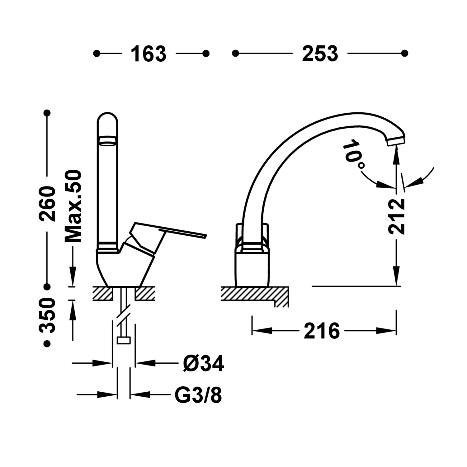 КУХОННЫЙ смеситель с одной ручкой для кухни-139441 TRES Kitchen - Вид №1