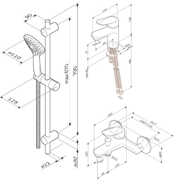F40985C00 набор 3в1: см-ль д/умывальника см-ль д/ванны/душа душевой комплект шт. AM.PM Sunny - Вид №3