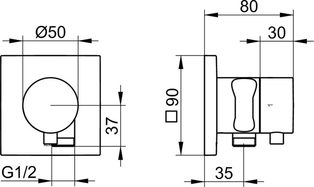 59557011202 Встраиваемый запорный вентиль с переключателем на 2 потребителя, выводом для шланга и держателем лейки DN 15 KEUCO IXMO - Вид №8