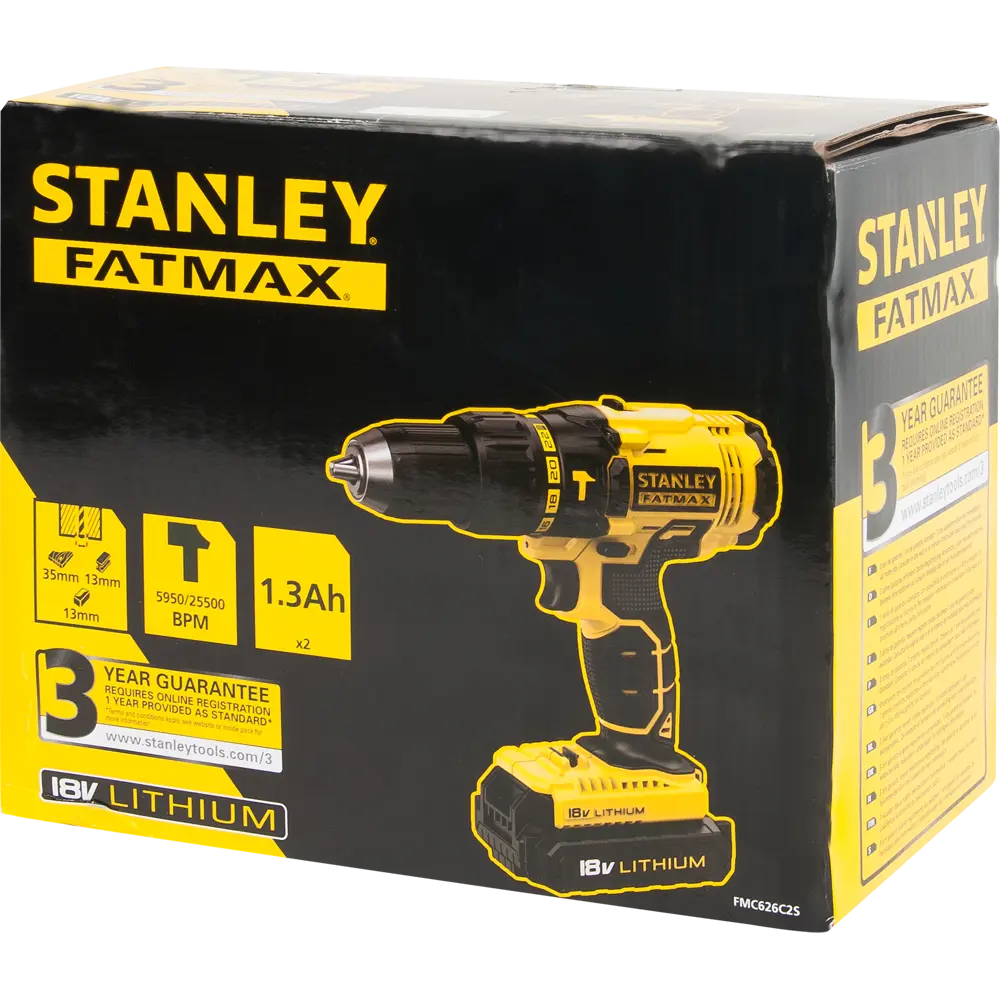 Дрель-шуруповерт аккумуляторная ударная Stanley Fatmax FMC626C2S, 18 В Li-ion 2х1.3 Ач STLM-2121399 - Вид №6