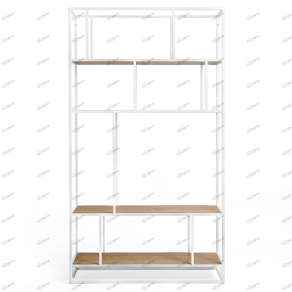 Стеллаж белый с полками темный дуб Makella white INTELLIGENT DESIGN СТЕЛЛАЖ MAKELLA 260741 Белый;коричневый 