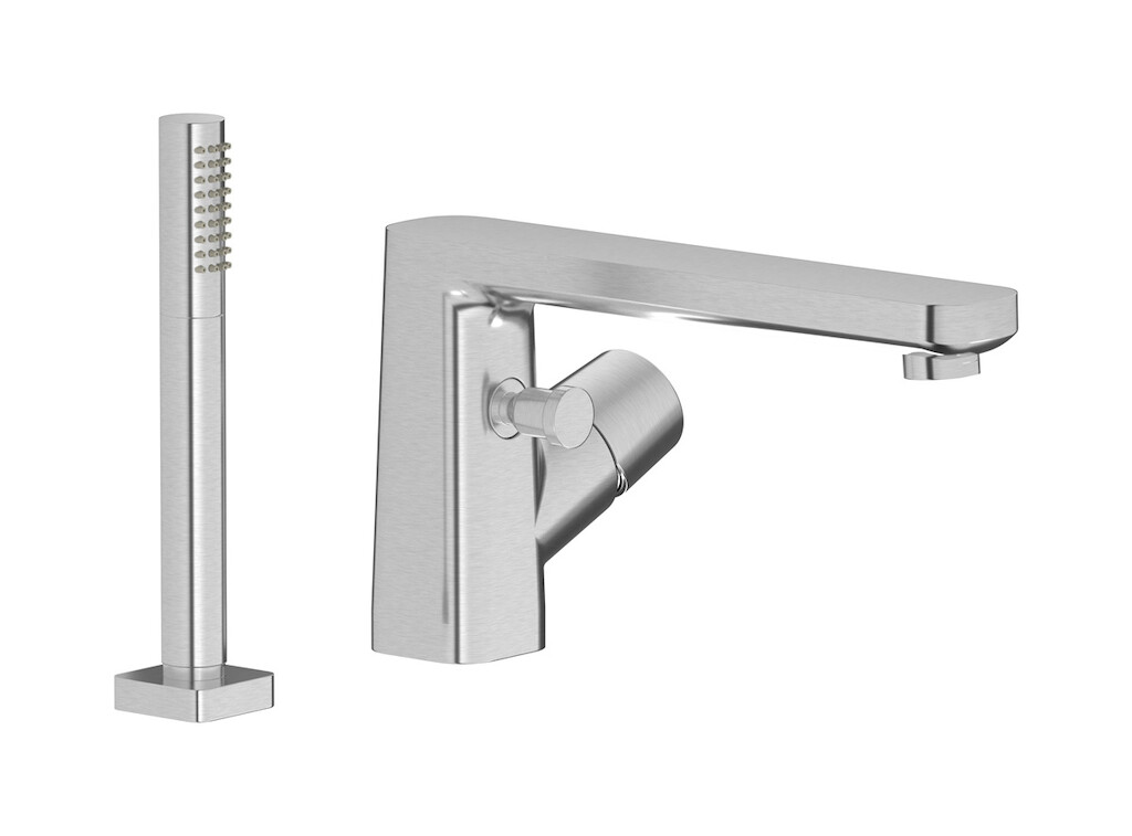 смеситель на бортик ванной на 2 отверстия с душевым гарнитуром. WE ARE IB aa202bo Brushed Nickel TAAAC