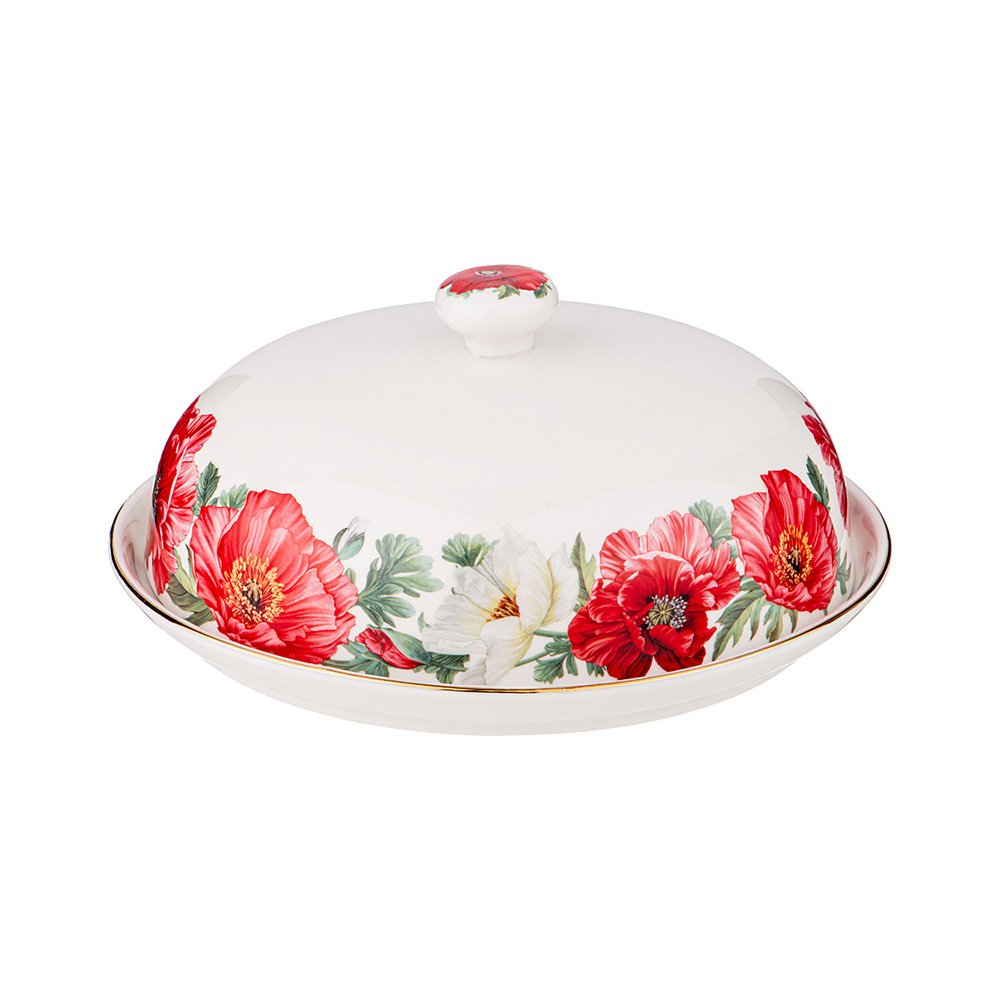 104-777 Посуда фарфоровая Маки блюдо круглое с крышкой Lefard 