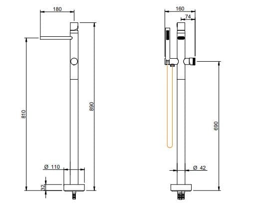Смеситель для ванны с одним отверстием из латуни Rubinetterie Treemme NANOtech ARCH-00001812 - Вид №1