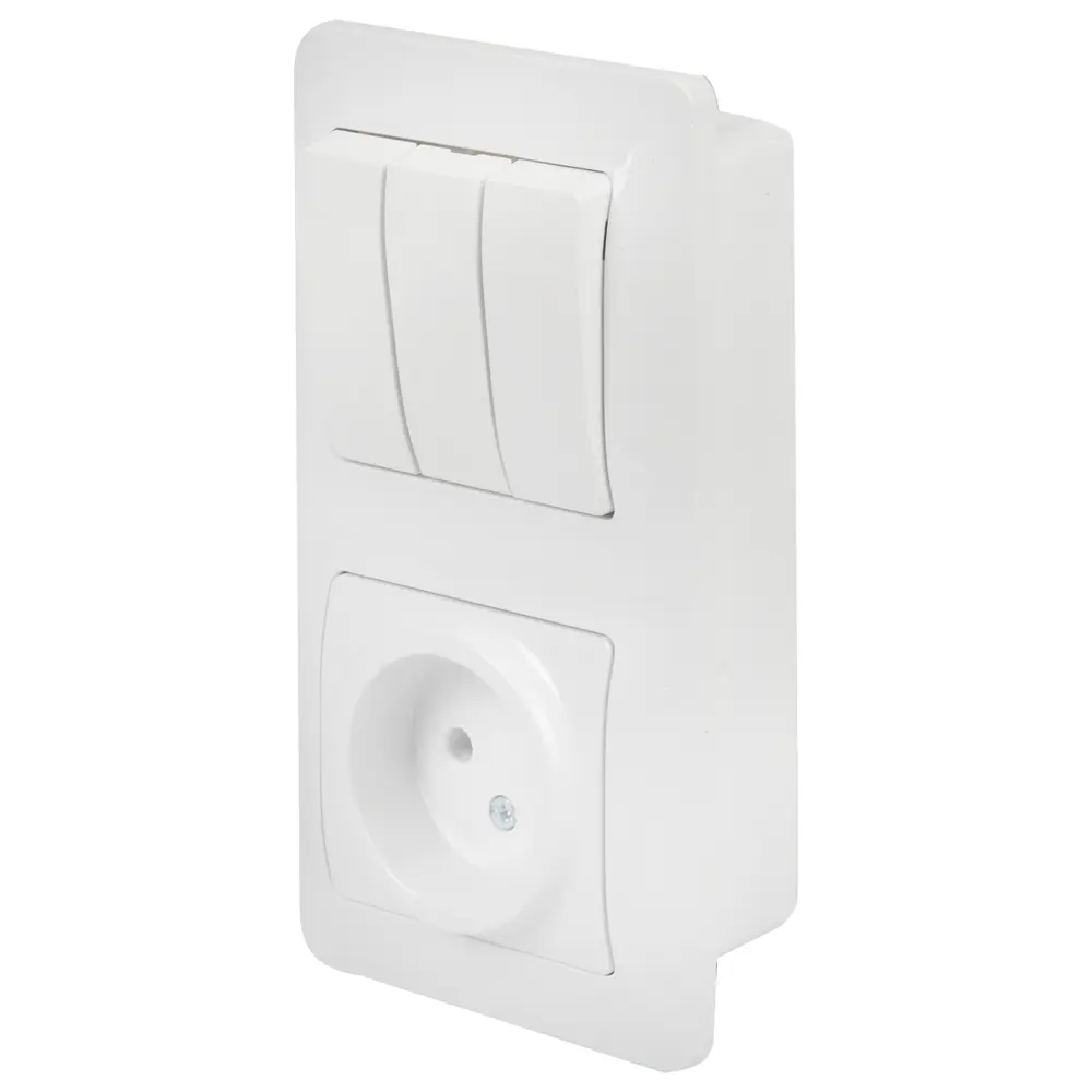 Блок выключатель с розеткой встраиваемый Schneider Electric Glossa 3 клавиши, без заземления, цвет белый 18189497 STLM-2120811 - Вид №1