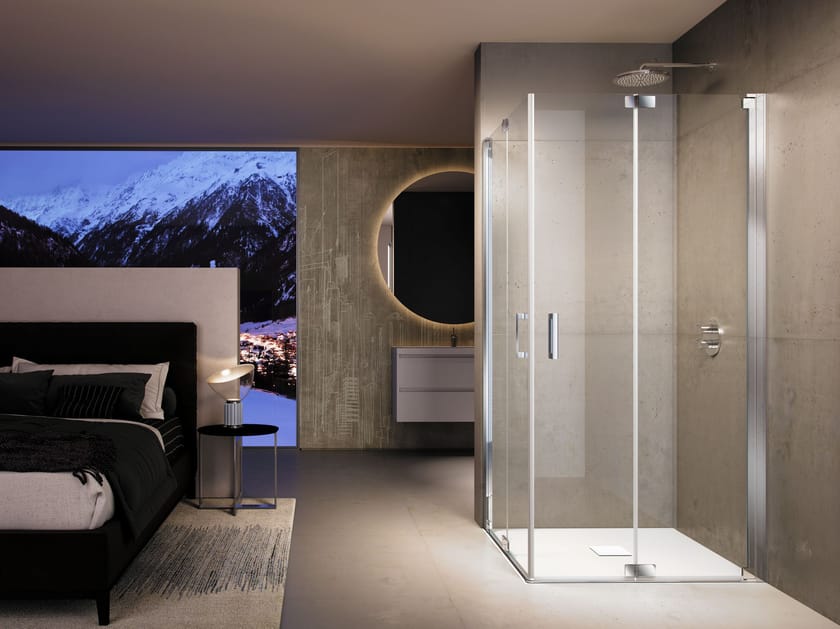 Угловая душевая кабина из закаленного стекла с распашной дверью Provex Industrie ARCH-00131192