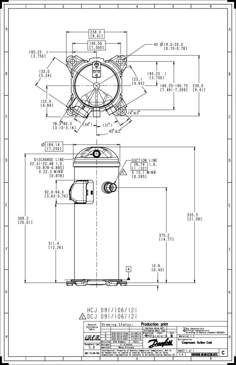 Danfoss DCJ — Герметичные спиральные компрессоры, R401A DCJ121T4LC8 Компрессор спиральный 121L5043  - Вид №9