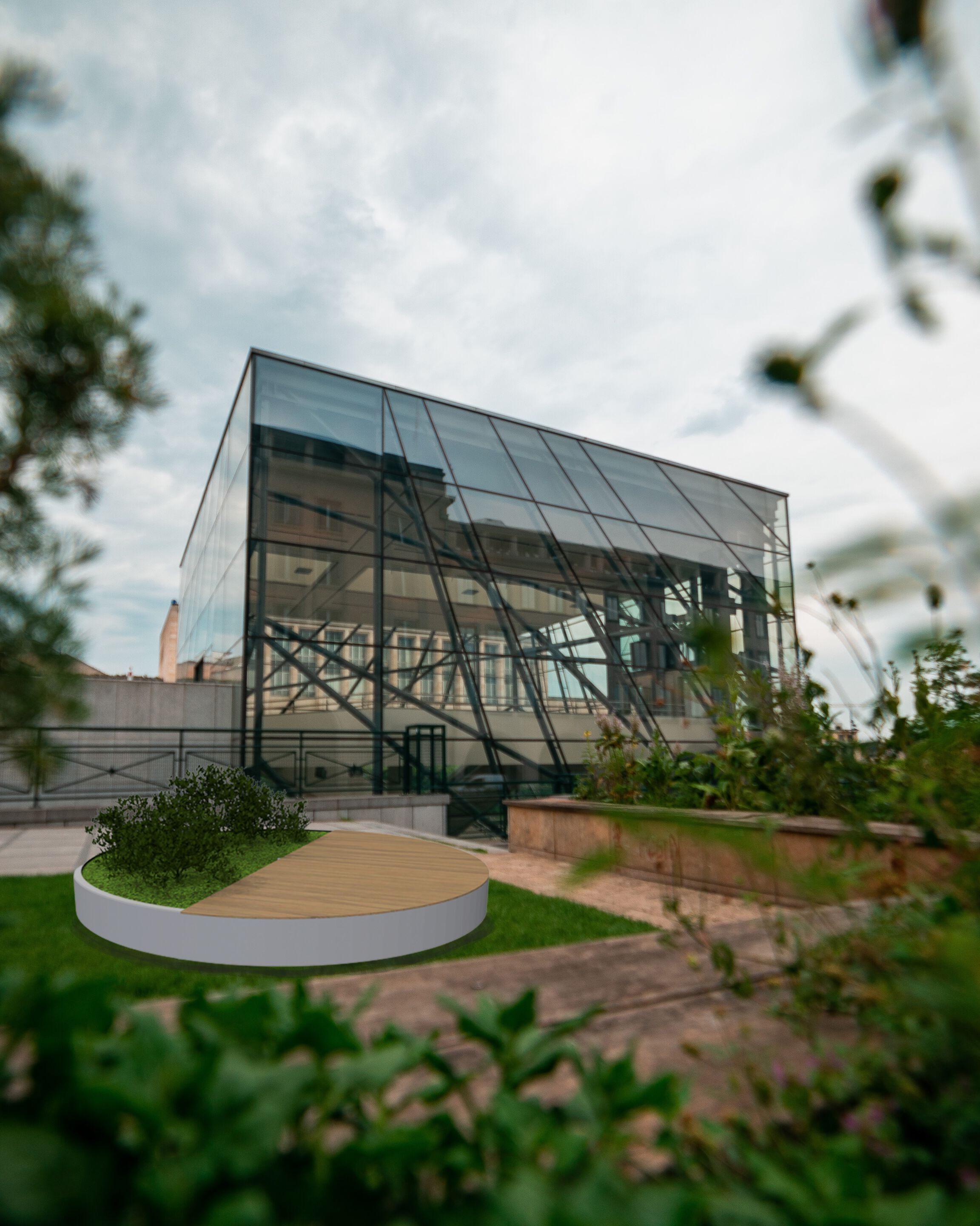 Стальная и деревянная скамейка со встроенной плантатором Urbencéa LUNA ARCH-00037808 - Вид №1