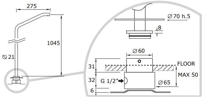 MINA Смеситель для умывальника напольный на 2 отверстия Corsivo 11321t-11090 - Вид №3