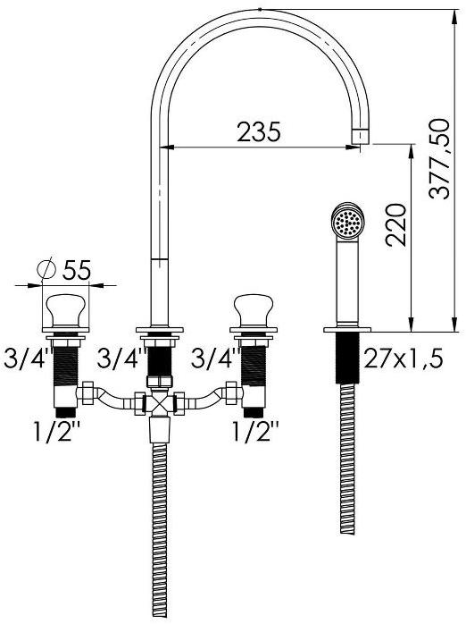 rvb Смеситель для кухни, устанавливаемой на столешнице, с вытяжным душем Deville 1955.--.28 - Вид №1