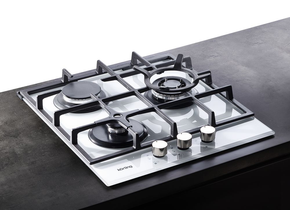 HGG 485 CTW Встраиваемые газовые панели / газ, crystal, 45x50 см, газовая, стеклокерамика, независимая, электроподжиг, газ-контроль, чугунные решетки, в комплекте - подставка wok и адаптер для кофейника, белая Korting Santreyd  - Вид №3