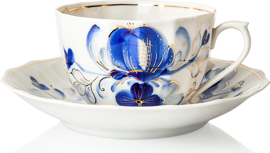 10621576 Промыслы Вербилок Чайная пара "Источник" "Голубая магнолия" Фарфор, Керамика 