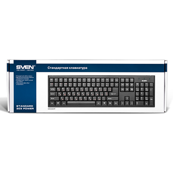 SV-03100303PU Клавиатура standard 303 power usb+ps/2 чёрная Sven Santreyd  - Вид №4