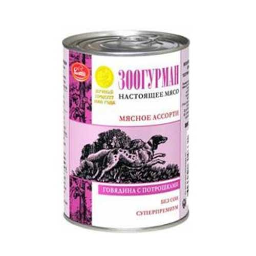Т00004416 Корм для собак Мясное ассорти говядина, потрошки конс. 350г ЗООГУРМАН 