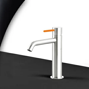 Смеситель для раковины сталь глянцевая с оранжевой ручкой Toki Radomonte TKS2LCIL14