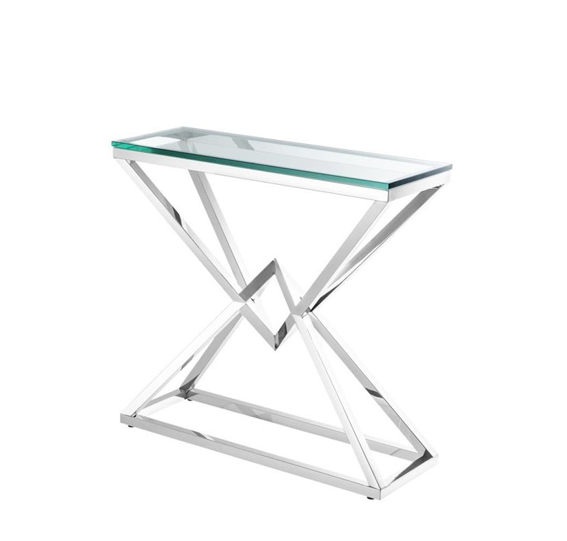 Консоль металлическая серебро со стеклянной столешницей высокая 82 см Connor от Eichholtz EICHHOLTZ EICHHOLTZ 061008 Прозрачный;хром  - Вид №1