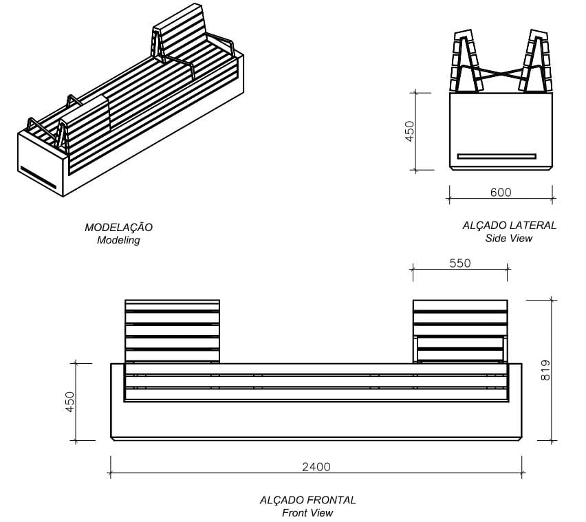 Бетонная скамья и ироко с подлокотниками amop Comporta ARCH-00106185 - Вид №9