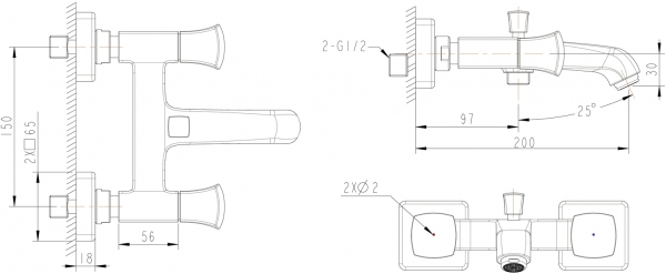 Смеситель для ванны с коротким изливом БЕЗ аксессуаров WHIRLPOOL F678112C-01 bravat - Вид №2