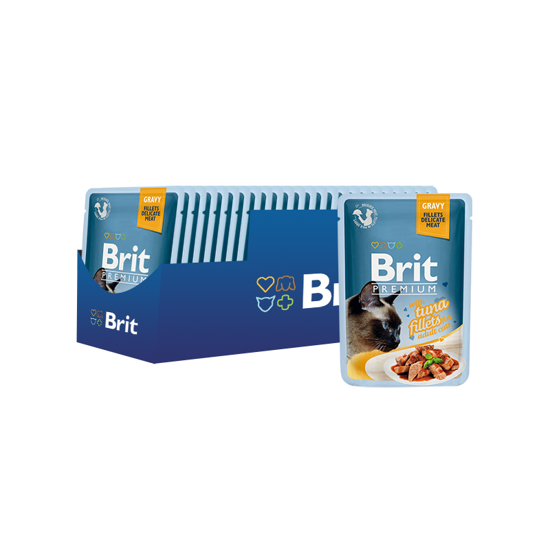 ПР0047466*24 Корм для кошек Premium Cat Gravy Кусочки из филе тунца в соусе пауч 85г (упаковка - 24 шт) Brit 