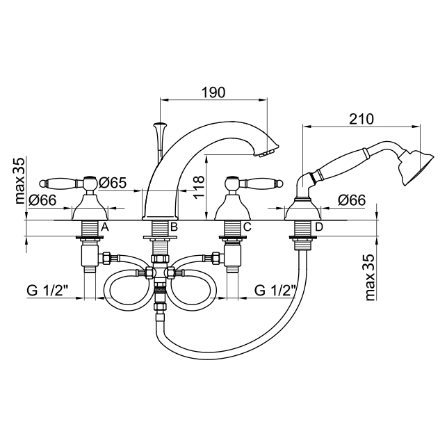 DO730101065 Смеситель на борт ванны Webert Dorian - Вид №1