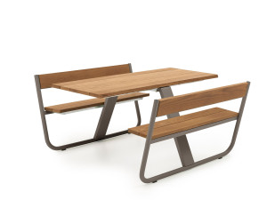 Прямоугольный стол для пикника из стали и дерева со встроенными скамейками