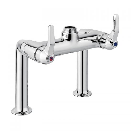 09455/LDC Idral Смеситель с двумя отверстиями и кронштейнами для монтажа на палубе. С керамическими дисковыми головными клапанами и рычажным управлением, выход 3/4 "с наружной резьбой 