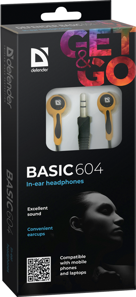 63606 наушники вставки basic 604 черный + оранжевый Defender Santreyd  - Вид №2