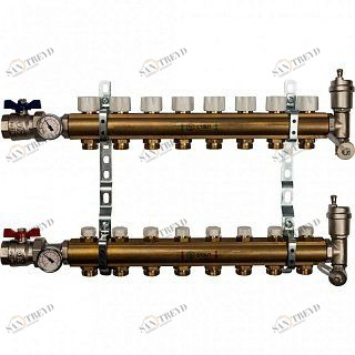 Распределительный коллектор из латуни STOUT 1" х 3/4" х 8 выходов без расходомеров SMB0468000008