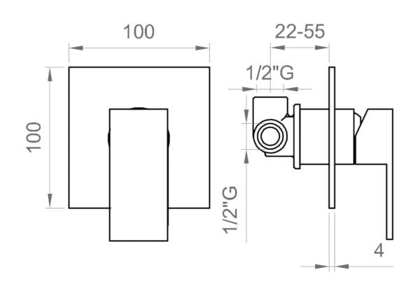 Встраиваемый смеситель для душа с пластиной Ercos Италия R черный ARCH-00026507 - Вид №2
