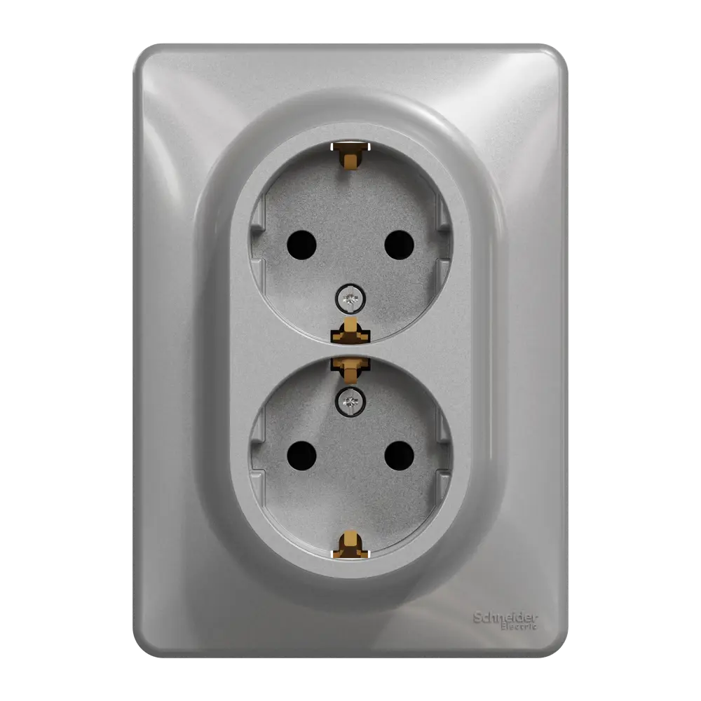 Двойная розетка встраиваемая Systeme Electric Sedna Design с заземлением, цвет алюминий 84826846 STLM-2073081