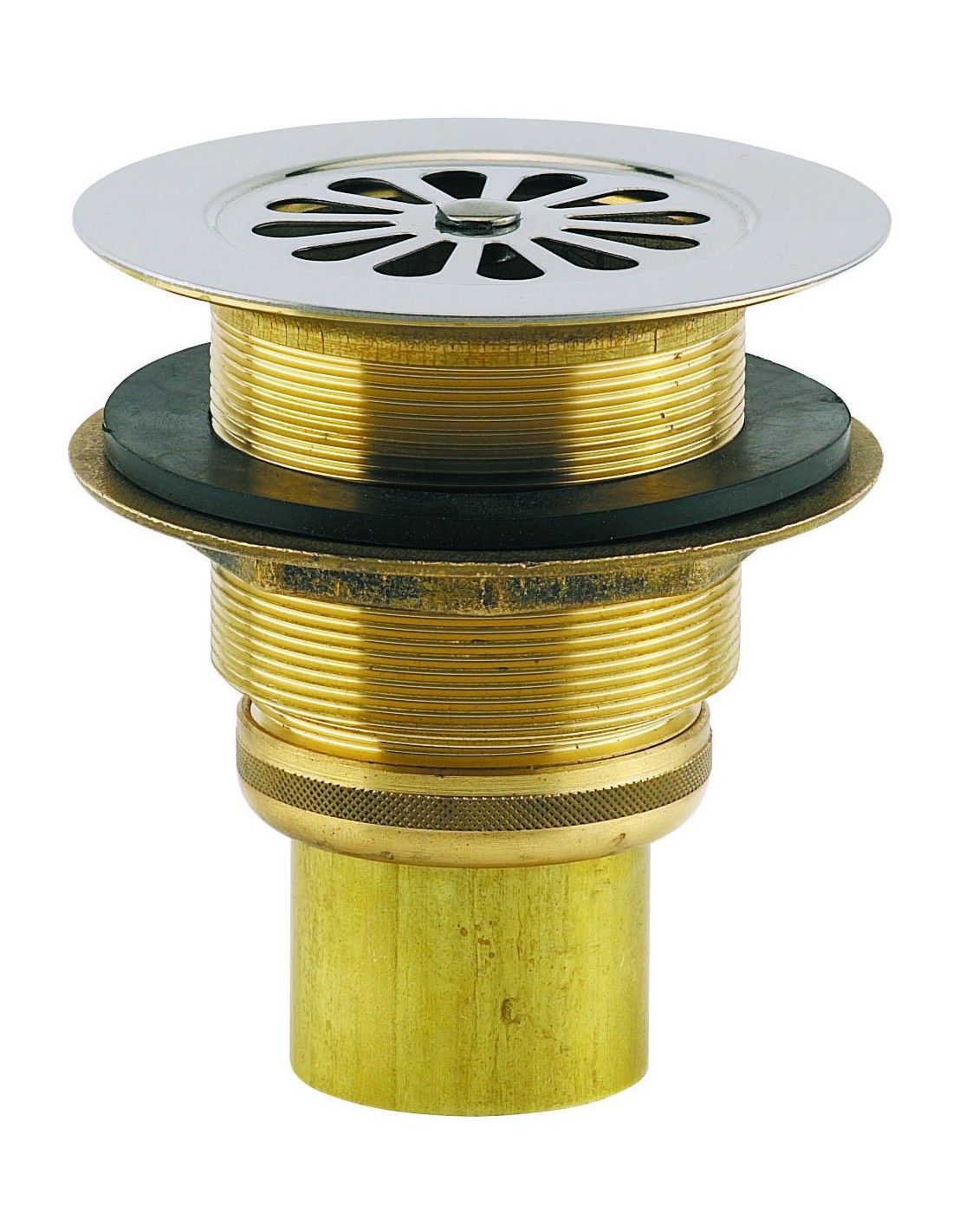 310500 000 00  Сифон для душевого поддона Д. 60 мм, круглая решетка с центральным винтом, выход вертикальный Д. 38 мм под приварку, латунь Valentin Хром 