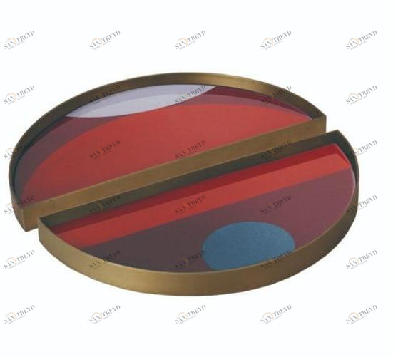 Ethnicraft Круглый стеклянный поднос декорированный вручную Urban geometry 20942