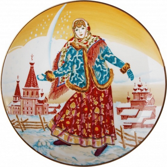 1044072 Императорский фарфоровый завод Тарелка декоративная 19,5см "Девушка со снежком" Фарфор твердый 