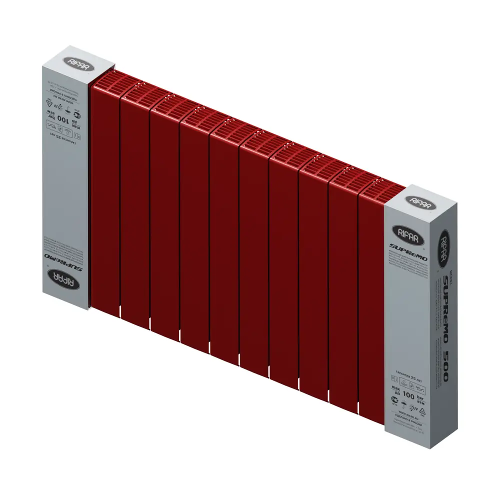 Радиатор секционный Rifar Supremo S50012RAL3011 500/90 12 секций боковое подключение биметалл бордо 82560819 STLM-2201354 - Вид №4