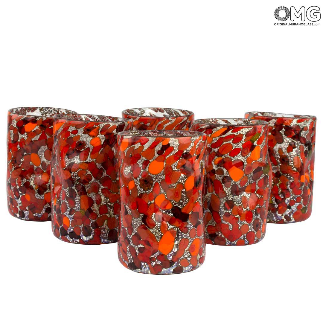 4168 ORIGINALMURANOGLASS Набор из 6 красных стаканов Гото - муранское стекло OMG 8 см  - Вид №1