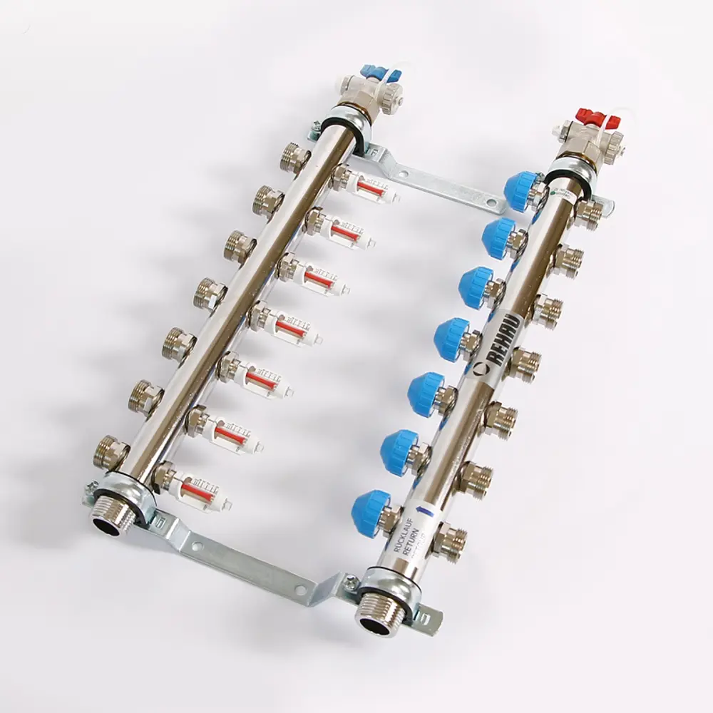 Коллекторная группа с расходомерами Rehau HKV-D 1"x3/4" 7 выходов нержавеющая сталь STLM-2180842 - Вид №1