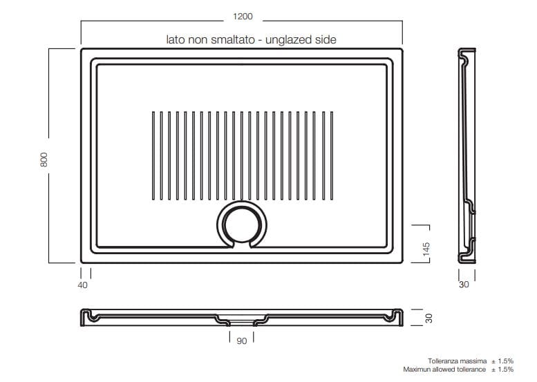 Керамический прямоугольный нескользящий поддон для душа TAMANACO CERAMIC 30 WHITE GLOSSY ARCH-00136845 - Вид №6