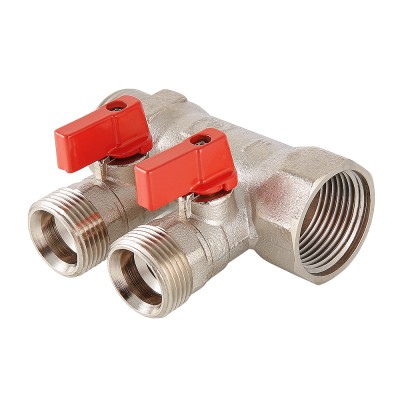 VTc.580.NE.0602 Коллектор с отсекающими кранами, под «евроконус» Valtec 1" x 2 вых., «евроконус» 