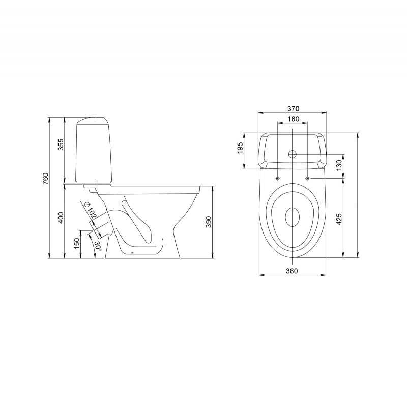 1.P201.2.S00.00B.F Компакт унитаз с бачком Белый SANTERI  Россия  - Вид №1