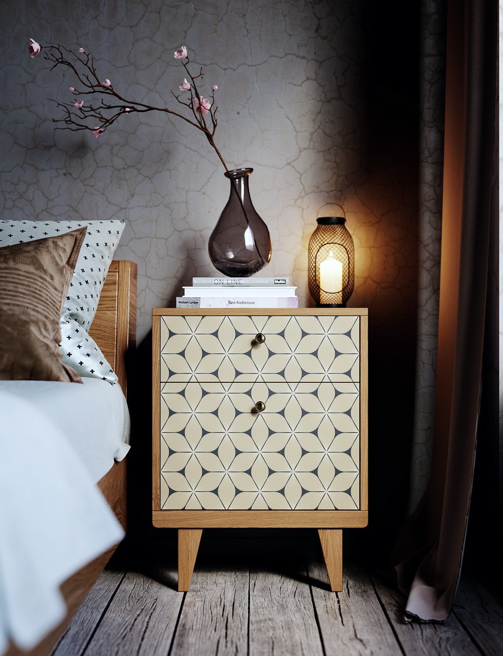 Тумбочка прикроватная дуб с рисунком Thimon THE IDEA  210284 Бежевый;белый;дуб сонома  - Вид №2