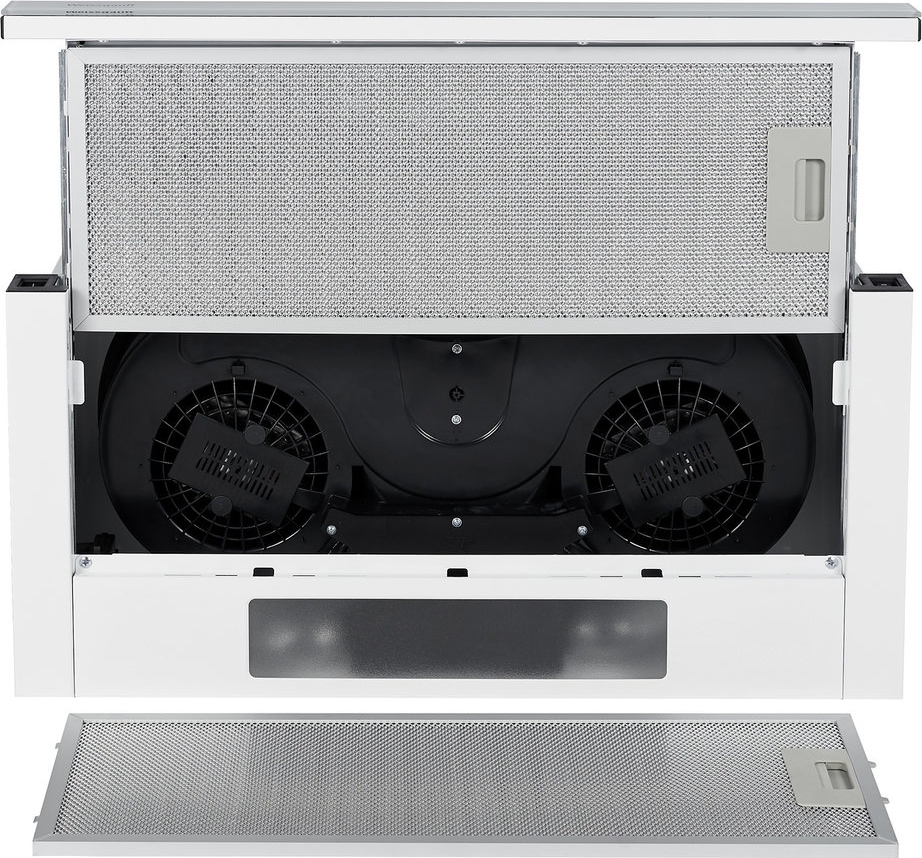 TEL 06 2M WH Встраиваемая с выдвижной кареткой, 60см, 600 м3, 2 мотора, панель управления:белое стекло, механическое управление, белый Weissgauff Santreyd  - Вид №1