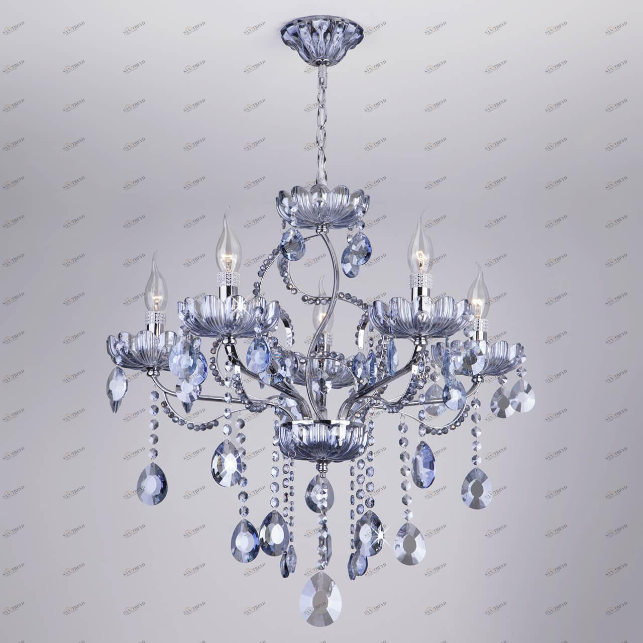 Подвесная люстра Eurosvet 3015/5 хром/лазурный хрусталь Strotskis EUROSVET ДИЗАЙНЕРСКИЕ 274541 Хром 