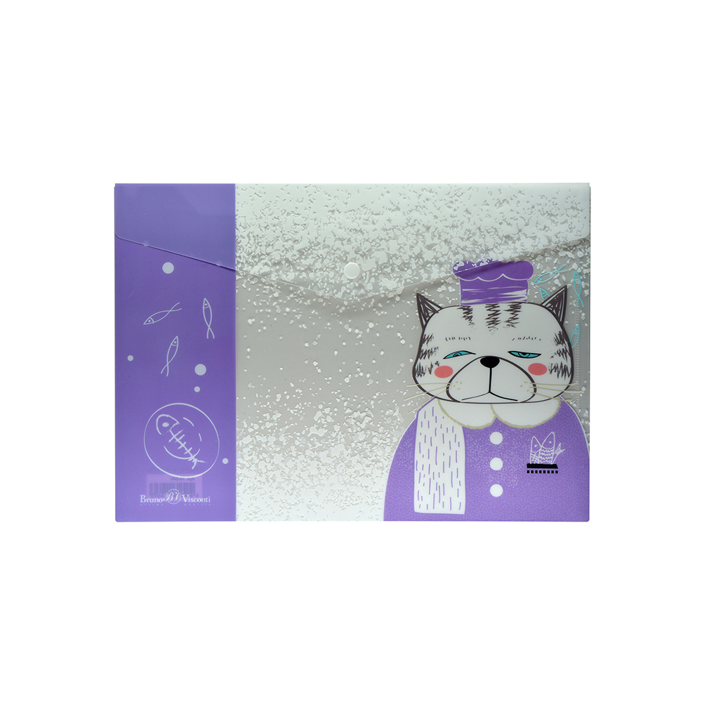 14-044 А4 Папка - конверт на кнопке "Коты в японском стиле" Bruno Visconti 