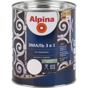 Грунт-эмаль по ржавчине 3 в 1 Alpina полуматовая цвет белый 0.75 л