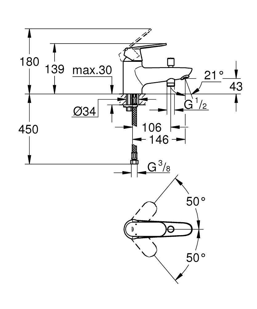 Смеситель для ванны GROHE BauEdge, монтаж на бортик, хром (23562000) - Вид №1