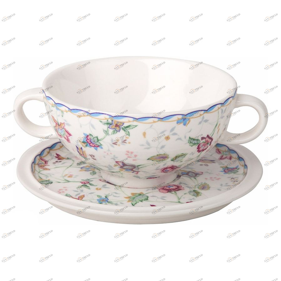 Чашка суповая керамическая на блюдце белая с фиолетовым "Букингем" IMARI БУКИНГЕМ 00-3947059 Золото;фиолетовый 